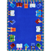 Raise Your Hands for Reading 5'4" x 7'8" Rug by Joy Carpets – 5'4" x 7'8" (Rectangular), Nylon, Blue, Model 1947C