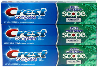 Complete Multi-Benefit Fluoride Toothpaste - Extra Whitening and Scope Advanced Freshness - 8.2 oz each by Crest – 8.2 Ounce (Pack of 3), Pack of 3, Model 739364x3