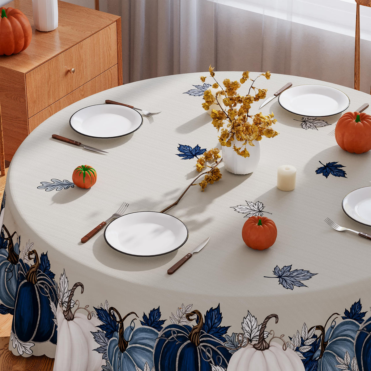 Siilues Round Tablecloth, 70x70 Inch Polyester, Blue