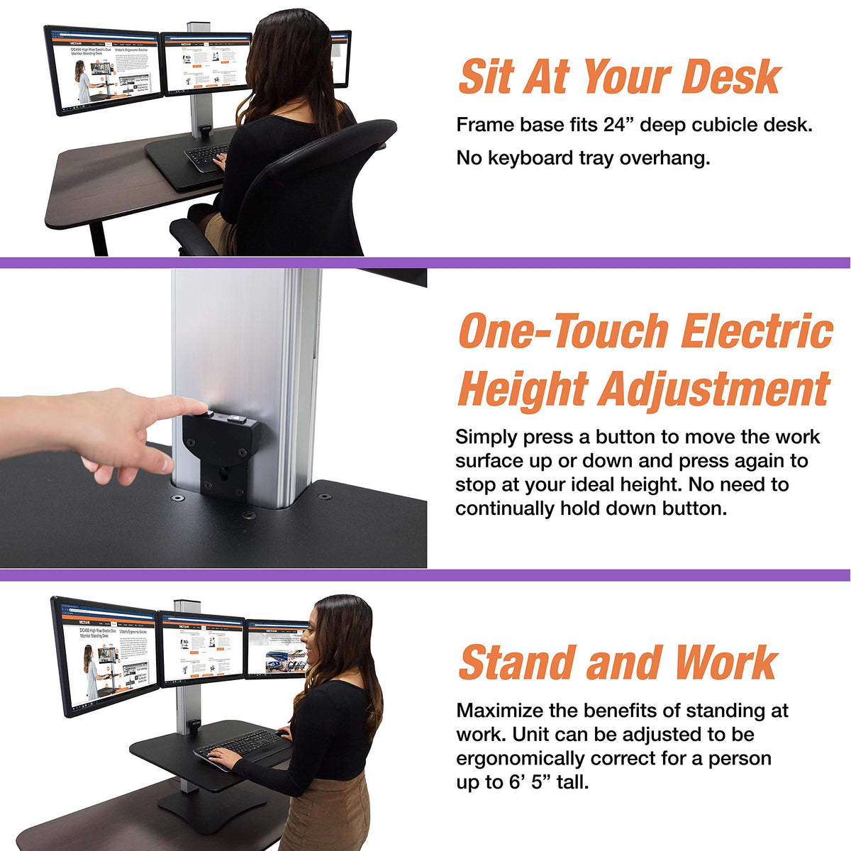 Victor Triple Monitor / Black W/Aluminum / Modern Monitor Stands