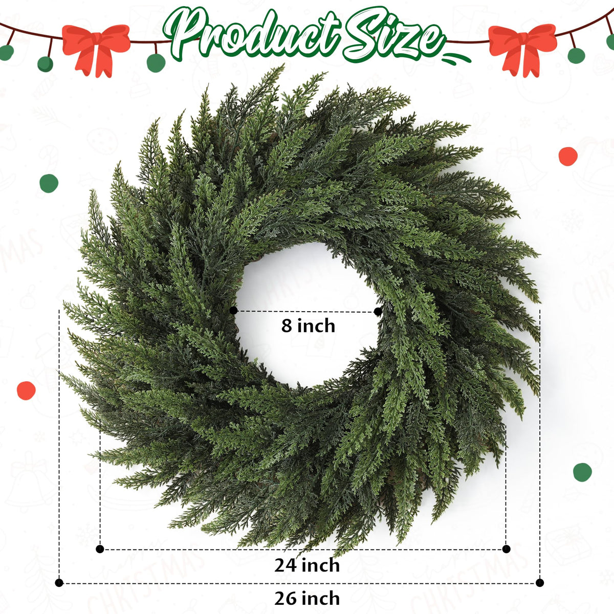 UAPINO Cedar Wreath, 26 Inch Diameter, Green