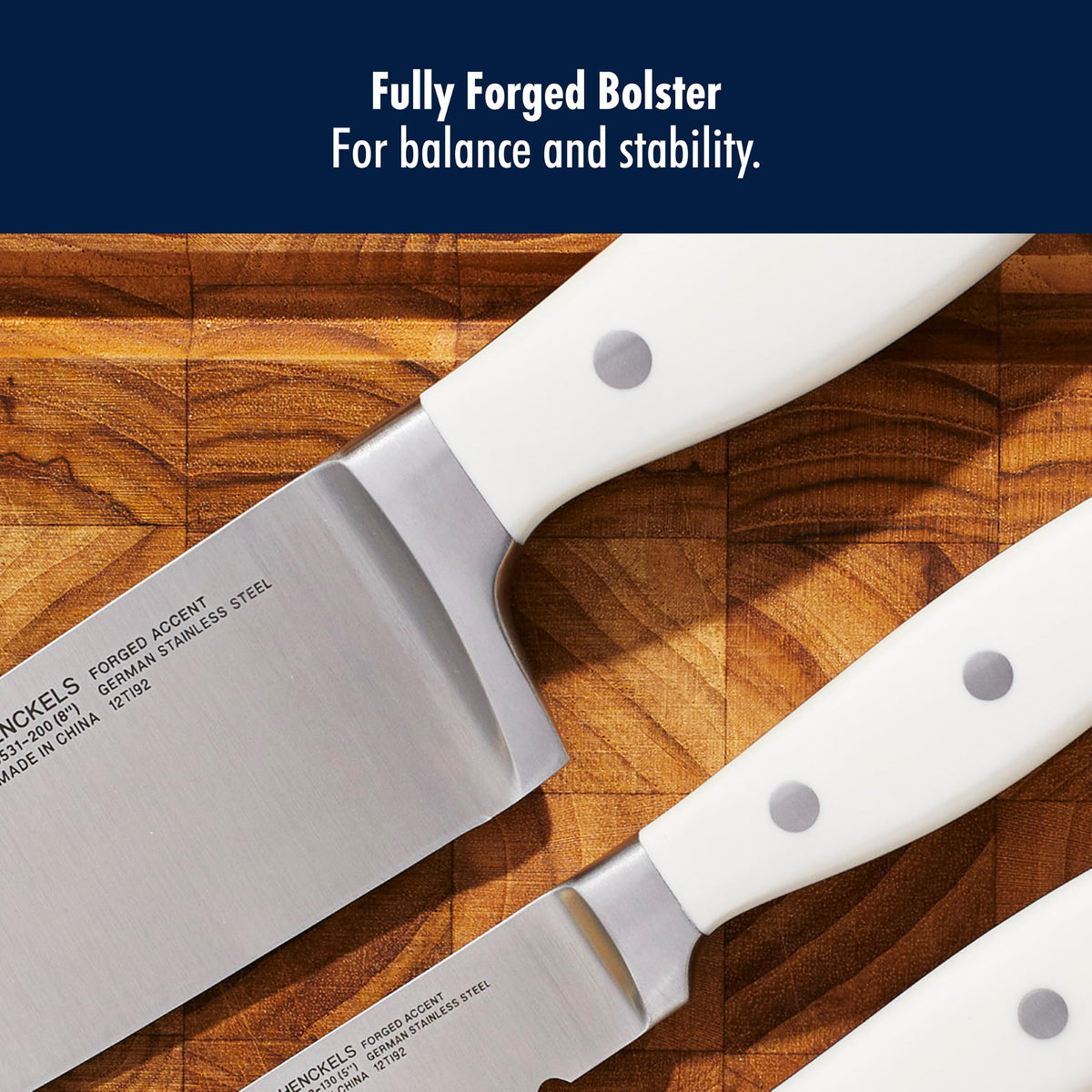 Forged Accent Razor-Sharp 3-pc Kitchen Knife Set by HENCKELS – 8", Stainless Steel, White, Model 1021238