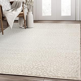 Abani White Cheetah Print Area Rug | 7'9"' x 10'2"' Beige Antelope/Leopard/Deer Animal Print Pattern |Carpet for Living Room, Bedroom, Office