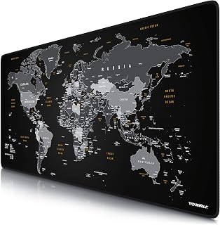 CSL - XXL Gaming Mouse Pad - Planisphere Black Design - 35 x 16 inches - Extra Large Office Mouse mat - Finely Woven Fabric, Non-Slip Rubber Base - Improved Precision and Speed - Washable Table mat