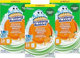 Scrubbing Bubbles Fresh Brush Flushable Refills - Citrus Action Scent - 10 Count Flushable Refills Per Box - Pack of 3 Boxes