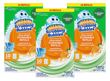 Fresh Brush Flushable Refills - Citrus Action Scent - 10 Count Flushable Refills Per Box - Pack of 3 Boxes by Scrubbing Bubbles – 12 Count (Pack of 3), White, Model 025700711025