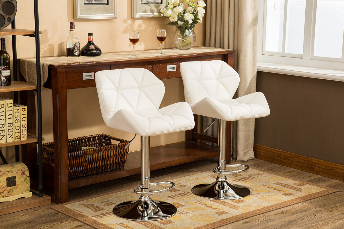 Glasgow Contemporary Tufted Adjustable Height Hydraulic White Bar Stools by Roundhill Furniture – Metal, White, Pack of 2, Model PC190WH