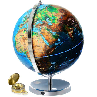 13” Illuminated Constellation World Globe for Kids & Adults by GET LIFE BASICS – Plastic, Geographic Map with Illuminated Constellations, Model glb101