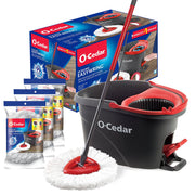 System Easy Wring Spin Mop & Bucket with 3 Extra Refills by O-Cedar – EasyWring + 3 Refills, Microfiber, Plastic, Stainless Steel, Red / Gray, Model 041785998793