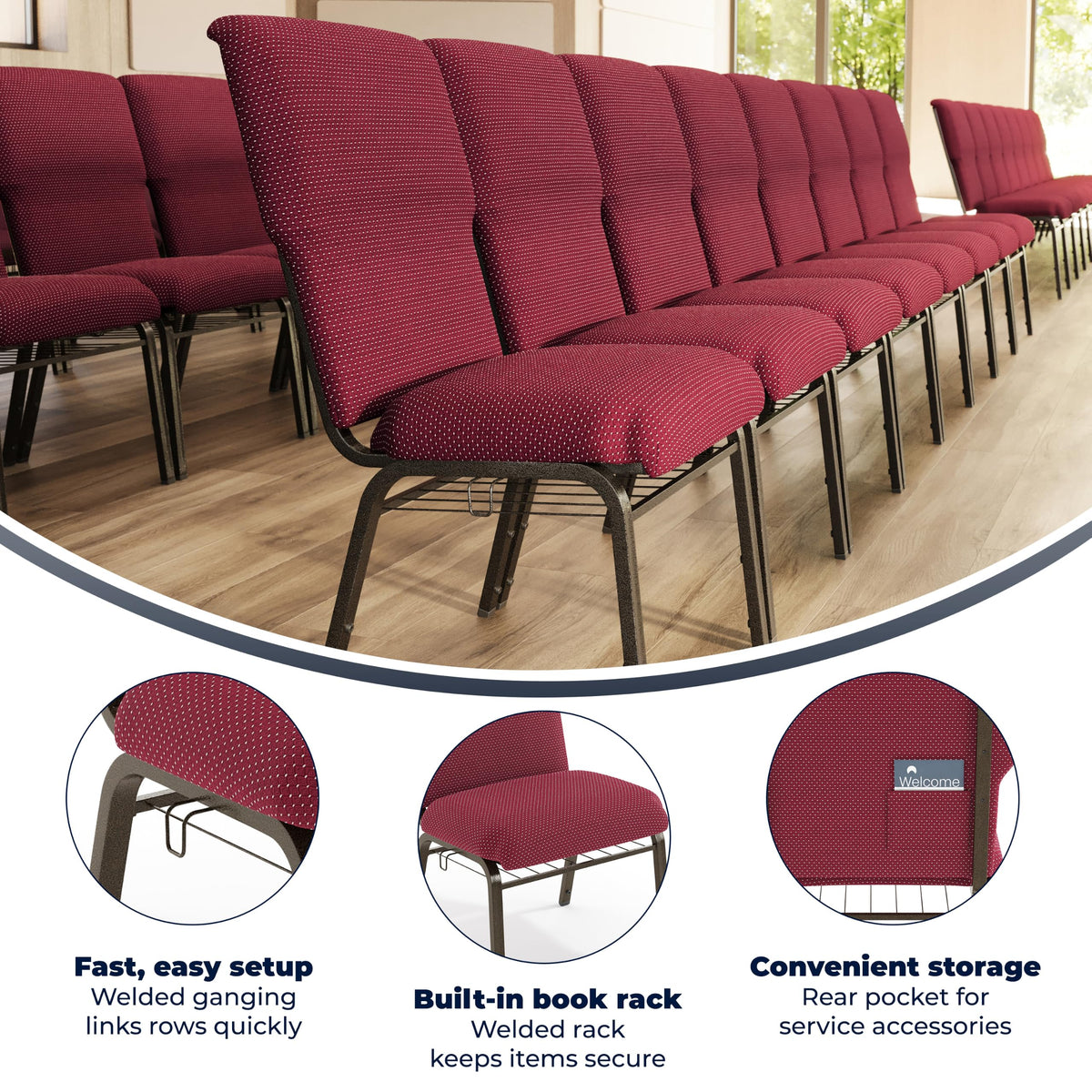 Flash Furniture Burgundy Pattern Fabric/Gold Vein Frame / Set of 1 / Classic Stacking Chairs