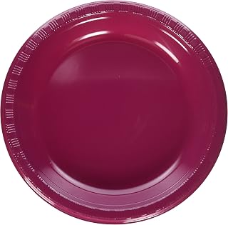 Creative Converting Touch of Color Plastic Banquet Plates Party Supplies, 10.25", Burgundy, 20ct