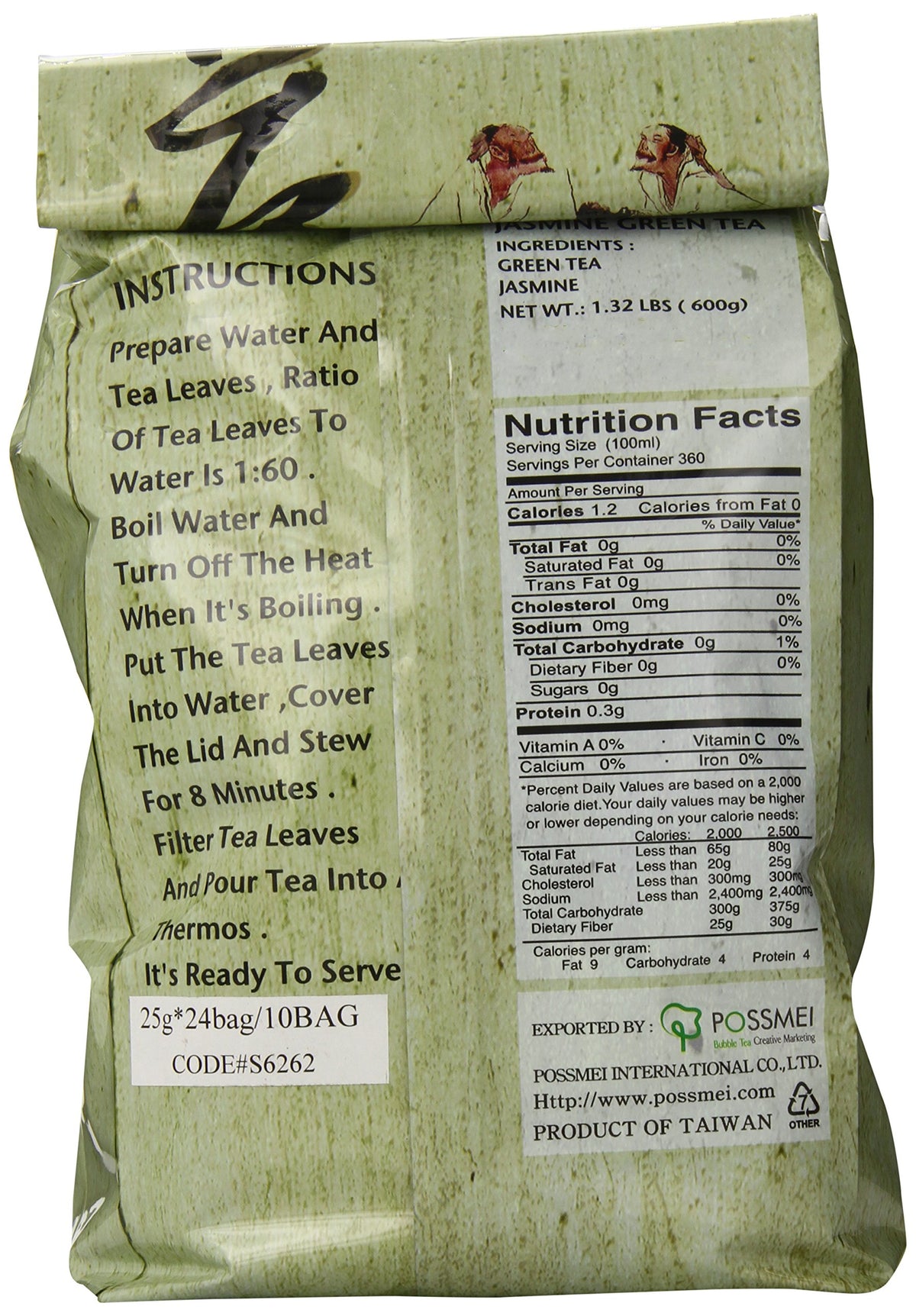 Jasmine Green Tea Bag by Possmei – 1.32 Pound (Pack of 1)