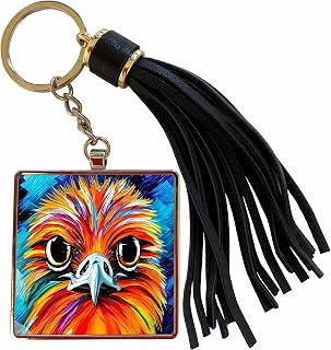 3dRose Funny Emu Bird Portrait. Orange Against Blue Digital Art. Gifts For Family Tassel Key Chain