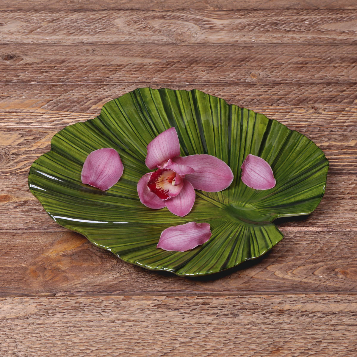 Medium Palm Leaf Plate by Elite Global Solutions – 11", Melamine, Design Green, Pack of 6, Model D1110PL-DG