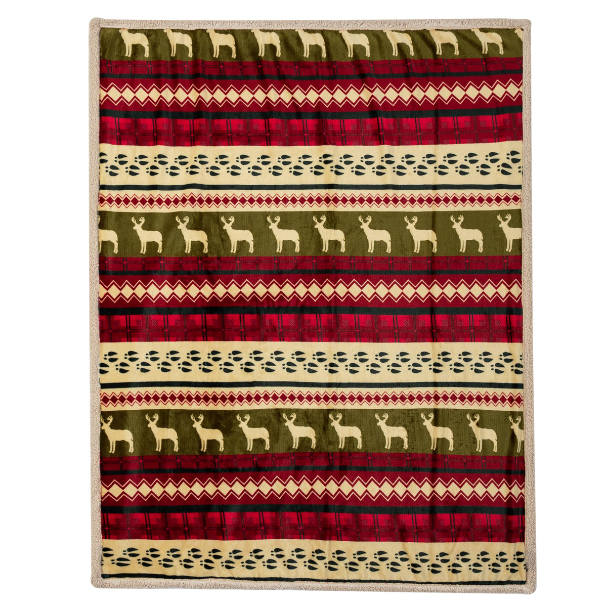Pavilia Reindeer Cabin Sherpa Throw Blanket, 50x60 Inches, Red