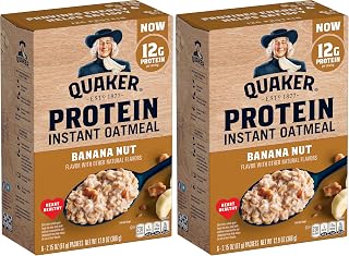 Quaker Protein Instant Oatmeal, Banana Nut, 12.9 Oz, 6 Count (Pack of 12)