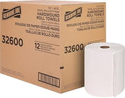 Genuine Joe Embossed Hardwound Roll Towels, 2" Core, 1-Ply, 7.8" x 600', White, 12 Count