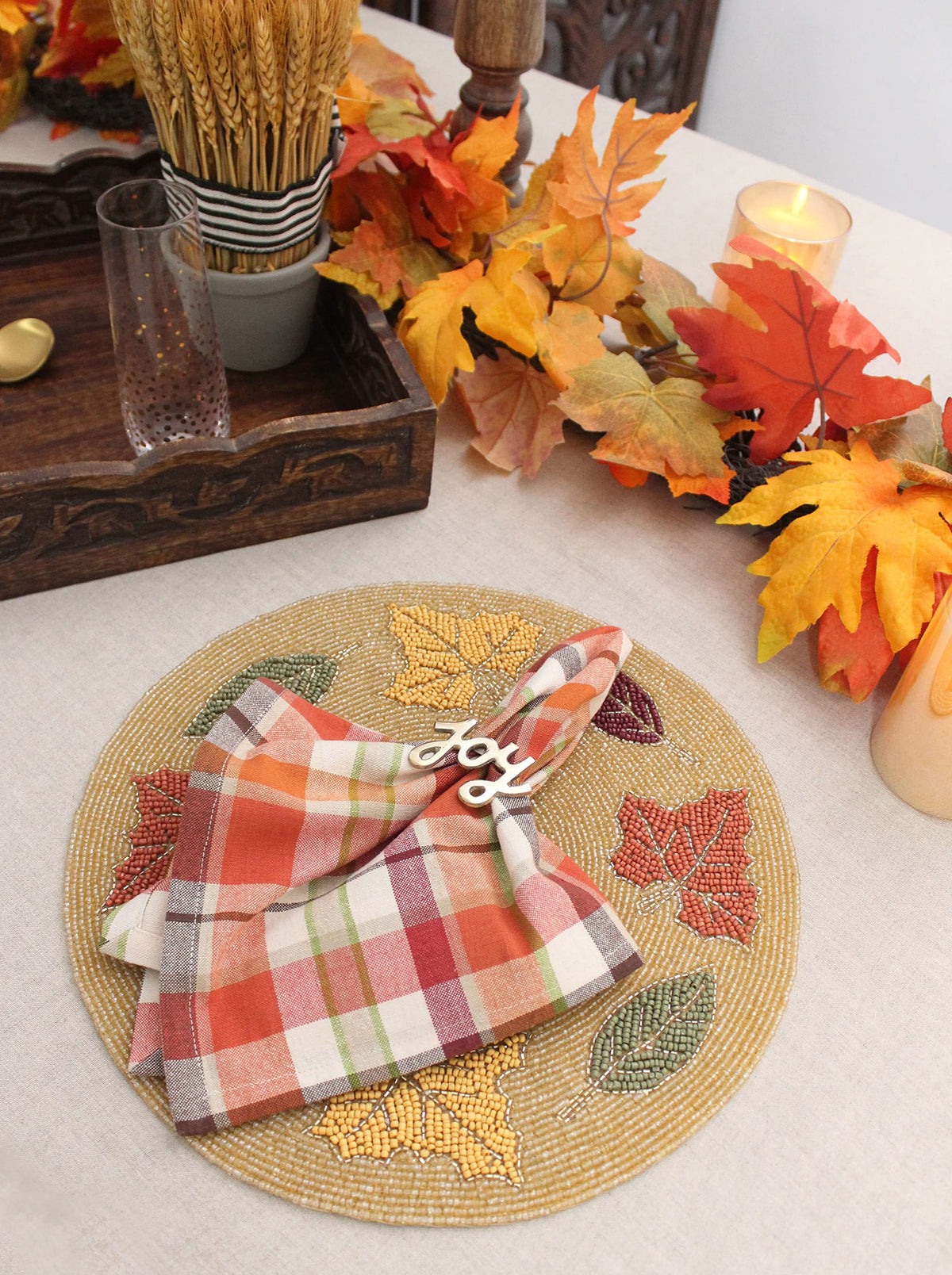 Cotton Craft Harvest Plaid Cloth Napkins, 17 x 17 Inches, Set of 12