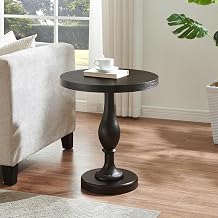 Roundhill Furniture Solmere 22" Round Wood Pedestal End Table, Black