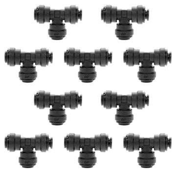 Union Tee 1/4" OD Tube 10 Pack by John Guest – Acetal Copolymer, Black, Pack of 10, Model 4-PP0208E