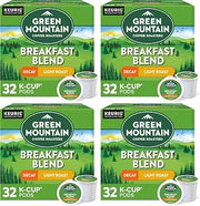 Green Mountain Coffee Roasters Breakfast Blend Decaf Coffee, Keurig Single-Serve K-Cup Pods, Light Roast, 32 Count (Pack of 4)