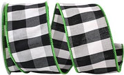 Reliant Ribbon 92679W-504-40F Grand Gingham Check Wired Edge Ribbon, 2-1/2 Inch X 10 Yards, Black/Lime