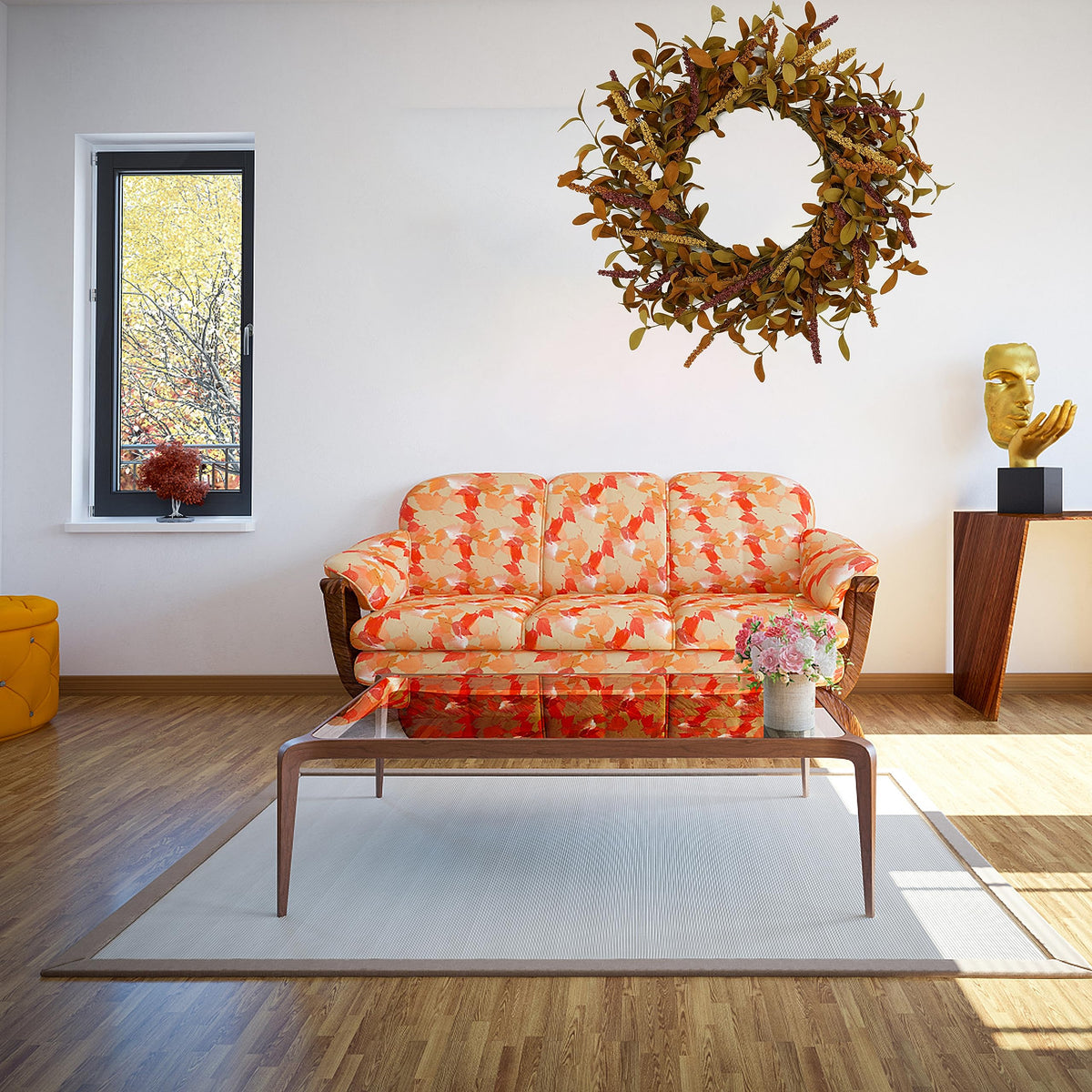 WreathDream Fall Wreath, 20 Inch Eucalyptus and Grain, Orange