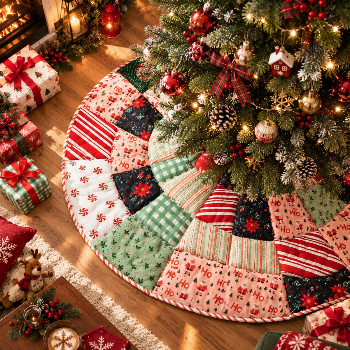 Junkin Quilted Tree Skirt, 48 Inch Diameter, Colorful Patchwork