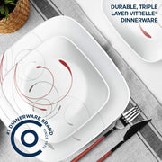 Square Splendor 12-Piece Dinnerware Set by Corelle – Glass, Gray, Pack of 12