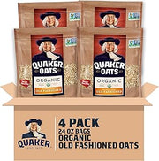 Quaker Old Fashioned Rolled Oats, USDA Organic, Non GMO Project Verified, 24oz Resealable Bags (Pack of 4)