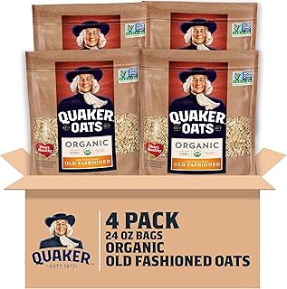 Quaker Old Fashioned Rolled Oats, USDA Organic, Non GMO Project Verified, 24oz Resealable Bags (Pack of 4)
