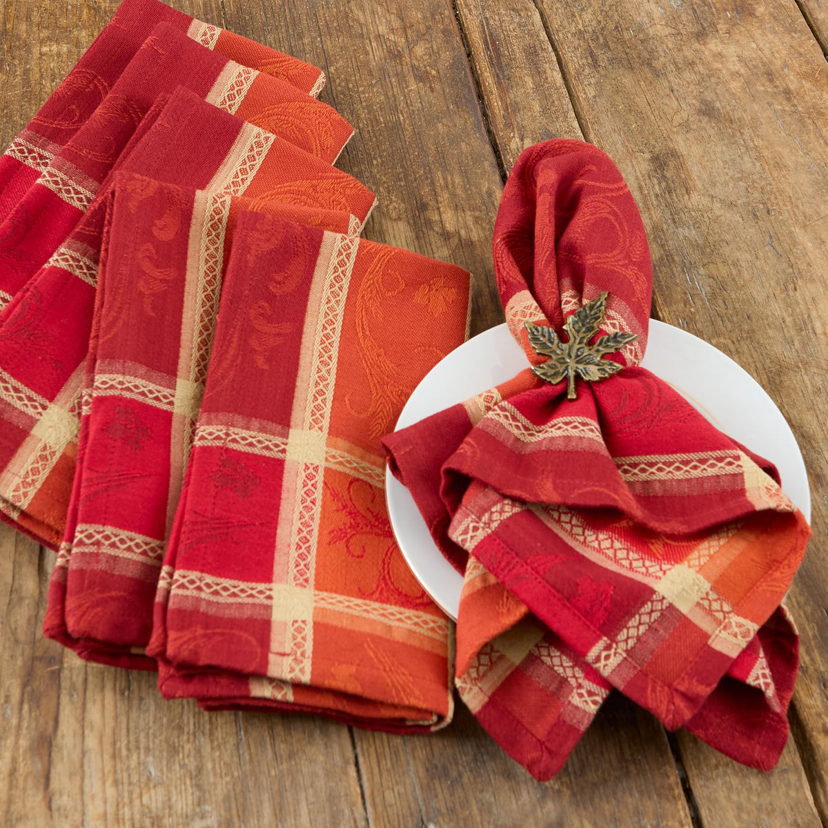 DII Harvest Wheat Jacquard Napkins, 20x20 Inch Cotton, Burnt Orange Pumpkin Vine, Set of 6