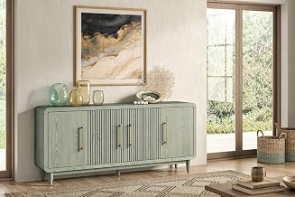Martin Furniture 72" TV Console, Modern, Four Door Entertainment Stand, Wood Accent Cabinet/Credenza, Fully Assembled, Pistachio