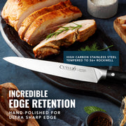 Cutluxe Carving Knife and Fork Set, 9 Inch Knife with 6 Inch Fork, Silver