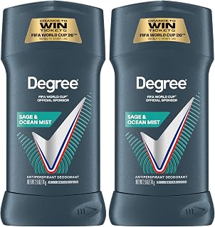 Degree Men Antiperspirant Deodorant Sage & Ocean Mist 72-Hour Sweat and Odor Protection Antiperspirant For Men With Body Heat Activated Technology 2.7 oz (Pack of 2)