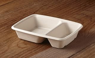 Sabert Pulp Two-Compartment Rectangular Container, 16/8 oz, Certified Compostable, Recyclable, Microwaveable, Reheatable, Disposable, Durable, 300 Count