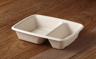 Pulp Two-Compartment Rectangular Container by Sabert – Pulp, beige, Model 47090020D300