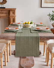 ZeeMart Linen Plaid Placemats, 13 x 19 Inch, Set of 6 Olive