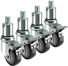 28-158S Set of (4) 3/4"-10 Adjustable Height Threaded Stem Swivel Casters with Locks, 3" Diameter (6-7" Height Adjustment)