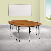 Flash Furniture Emmy 3 Piece Mobile 86" Oval Wave Flexible Oak Thermal Laminate Activity Table Set-Standard Height Adjustable Legs | Height Adjustable, Flexible, Durable Construction, Commercial Use