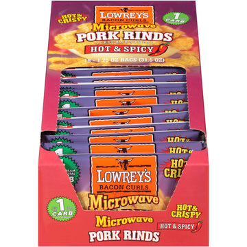 Lowreys Hot and Spicy Bacon Curls - 18 count box by Oberto – Pack of 2