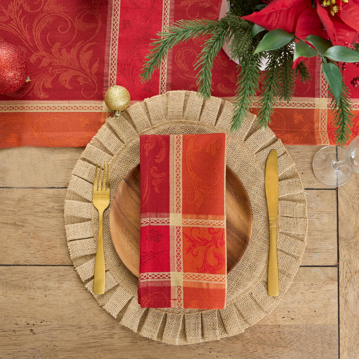 DII Harvest Wheat Jacquard Napkins, 20x20 Inch Cotton, Burnt Orange Pumpkin Vine, Set of 6