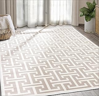 Abani Contemporary 3D Beige & White Modern Greek Key Pattern Area Rug - Geometric Meander 7'9" x 10'2" Arto Collection Neutral Rug Rugs