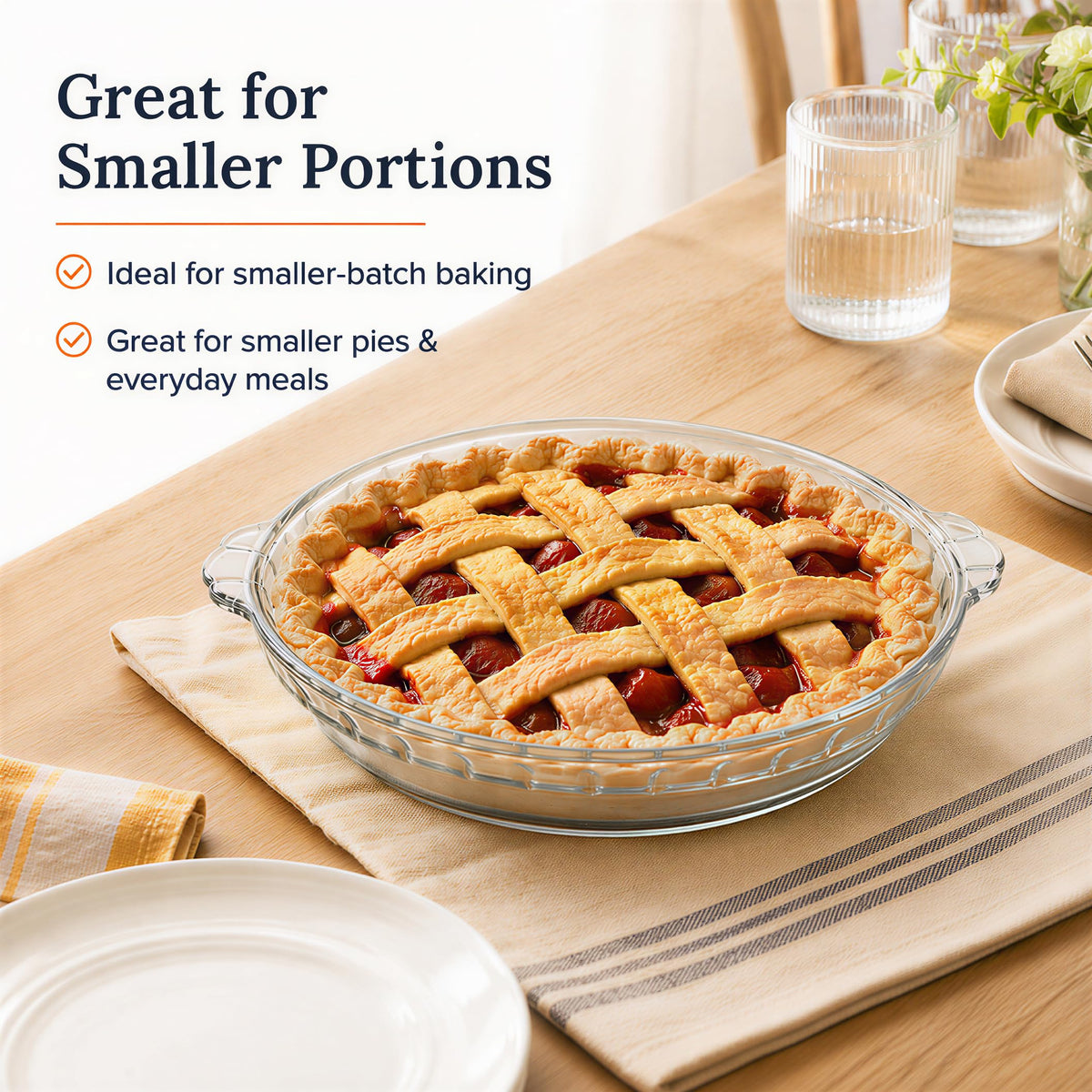 Kingrol Glass Pie Dishes with Handles, 8.25 Inch, Set of 3, Clear