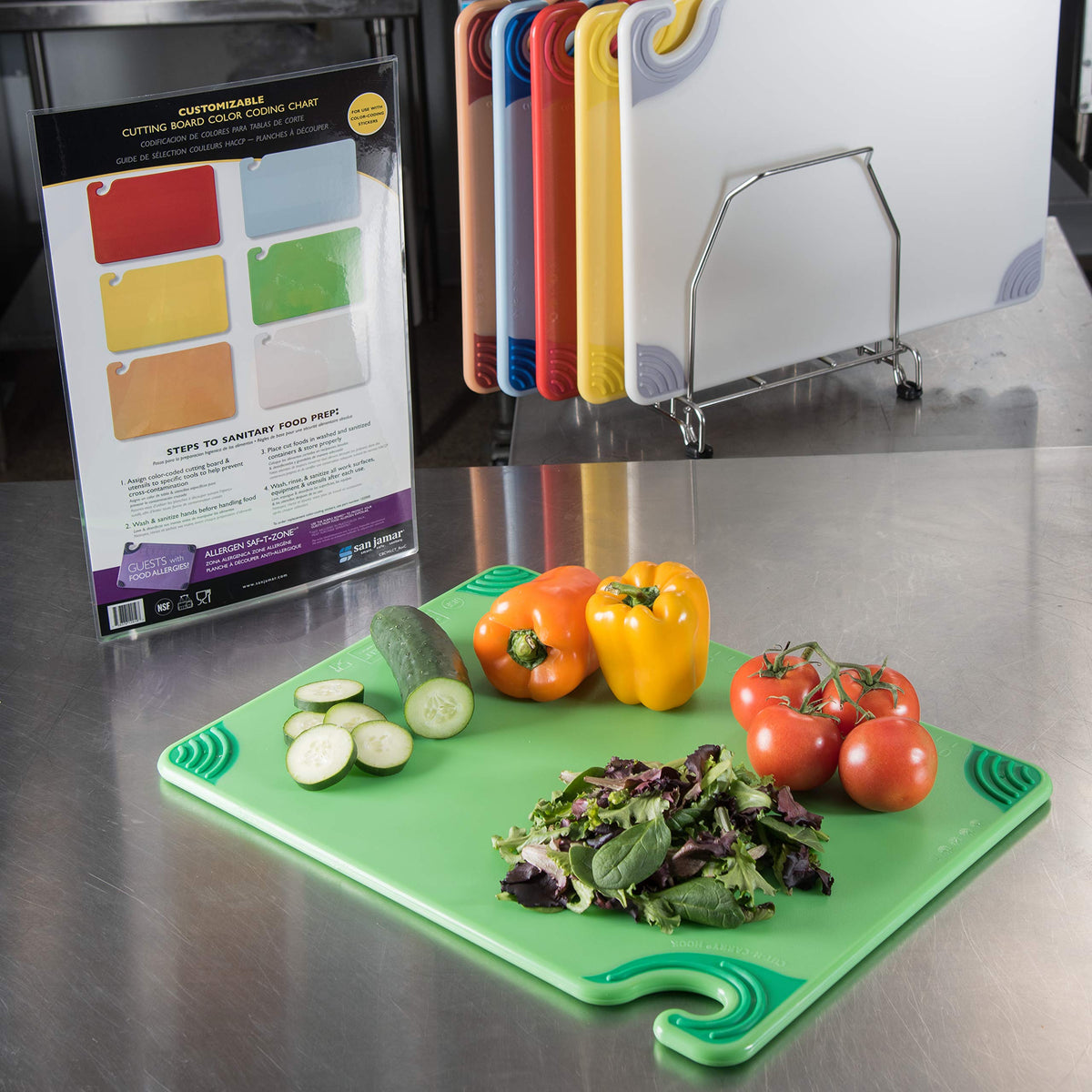 San Jamar Saf-T-Grip Plastic Cutting Board with Safety Hook by Carlisle FoodService Products – 24"L x 18"W, Plastic, Assorted, Model CBG1520KC