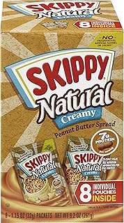 SKIPPY Natural Creamy Peanut Butter Spread Individual Squeeze Packs, 1.15 Ounce (8 Pouches)