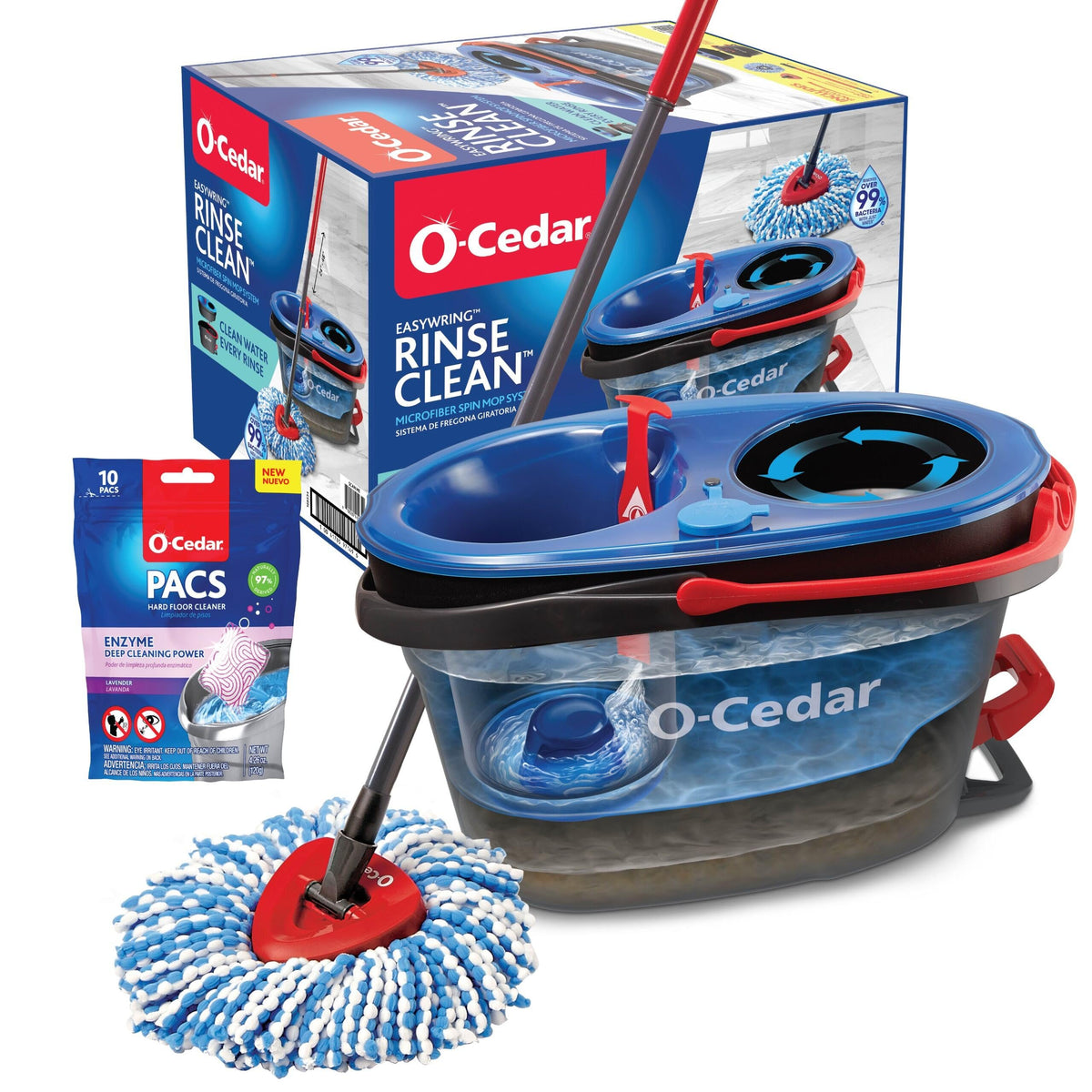 EasyWring RinseClean Microfiber Spin Mop & Bucket Floor Cleaning System with Lavender Pac (Variety Pack) by O-Cedar – RinseClean + Lavender PACS, Microfiber, Model RC-LAV-PACS