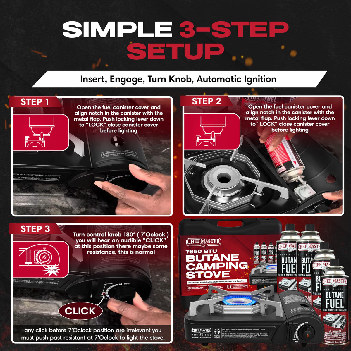 Chef Master Stove & 4 Fuel Canisters Camping Stoves