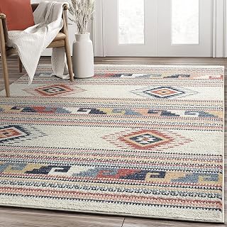 Abani Multicolor Southwestern Design Area Rug - Non-Shed Orange, Grey & Beige 9' x 12' Tribal Pattern Dining Room Carpet Rugs