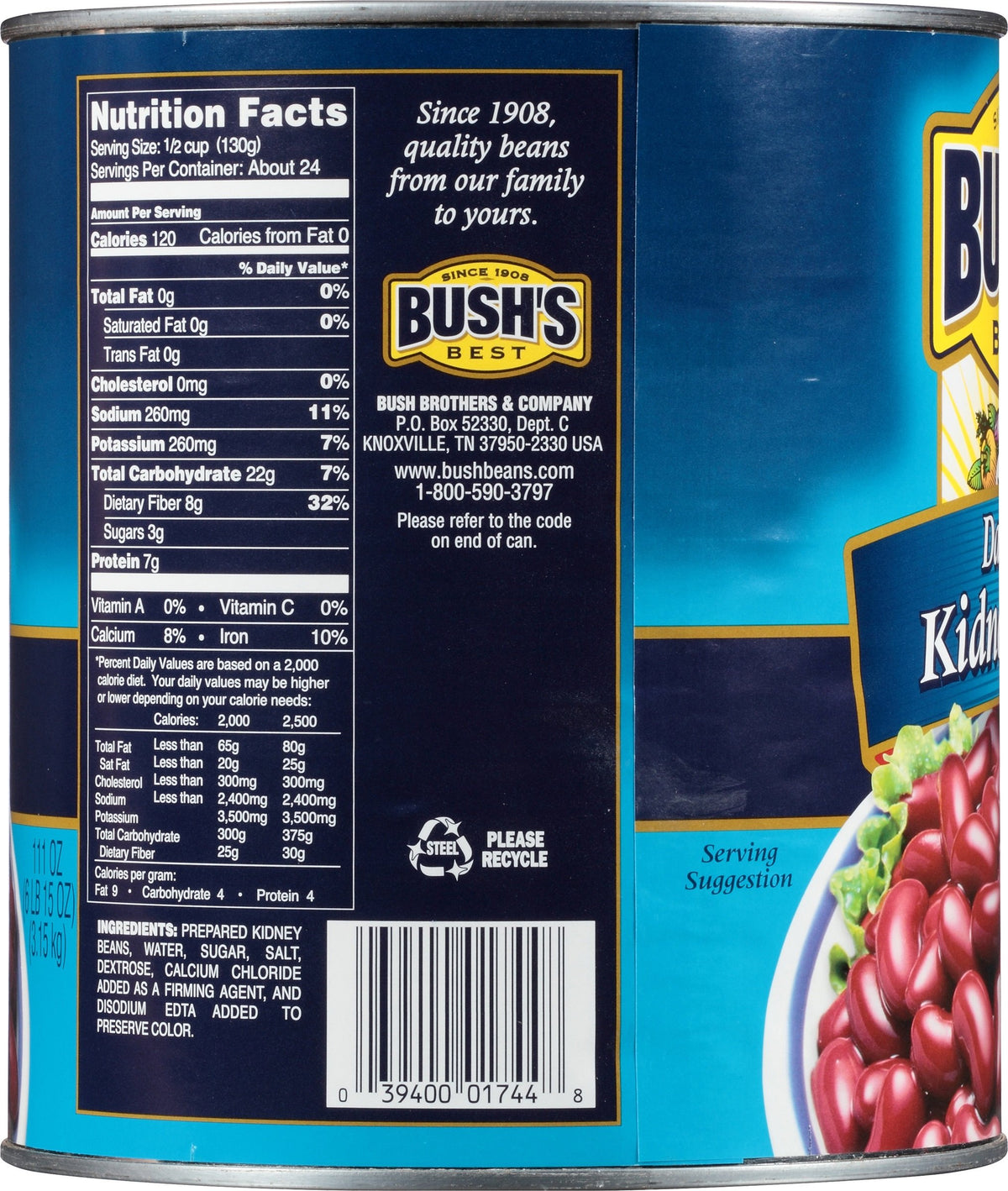 Bush's Best Dark Red Kidney Beans / 111 Ounce (Pack of 6) / Dark Red Kidney Kidney Beans